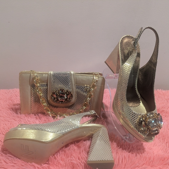 Gold and Silver Heels with Matching Clutch